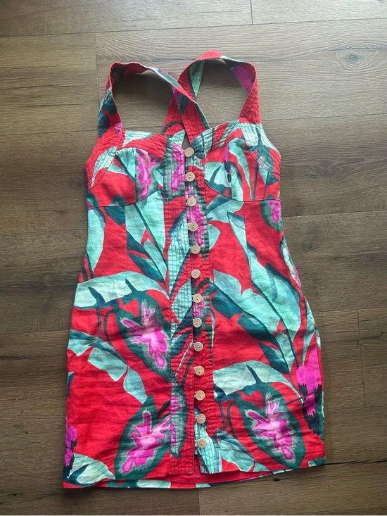 FARM Rio Dresses & Skirts - FARM Rio Red Tropical Printed Sundress with Teal & Pink Accents